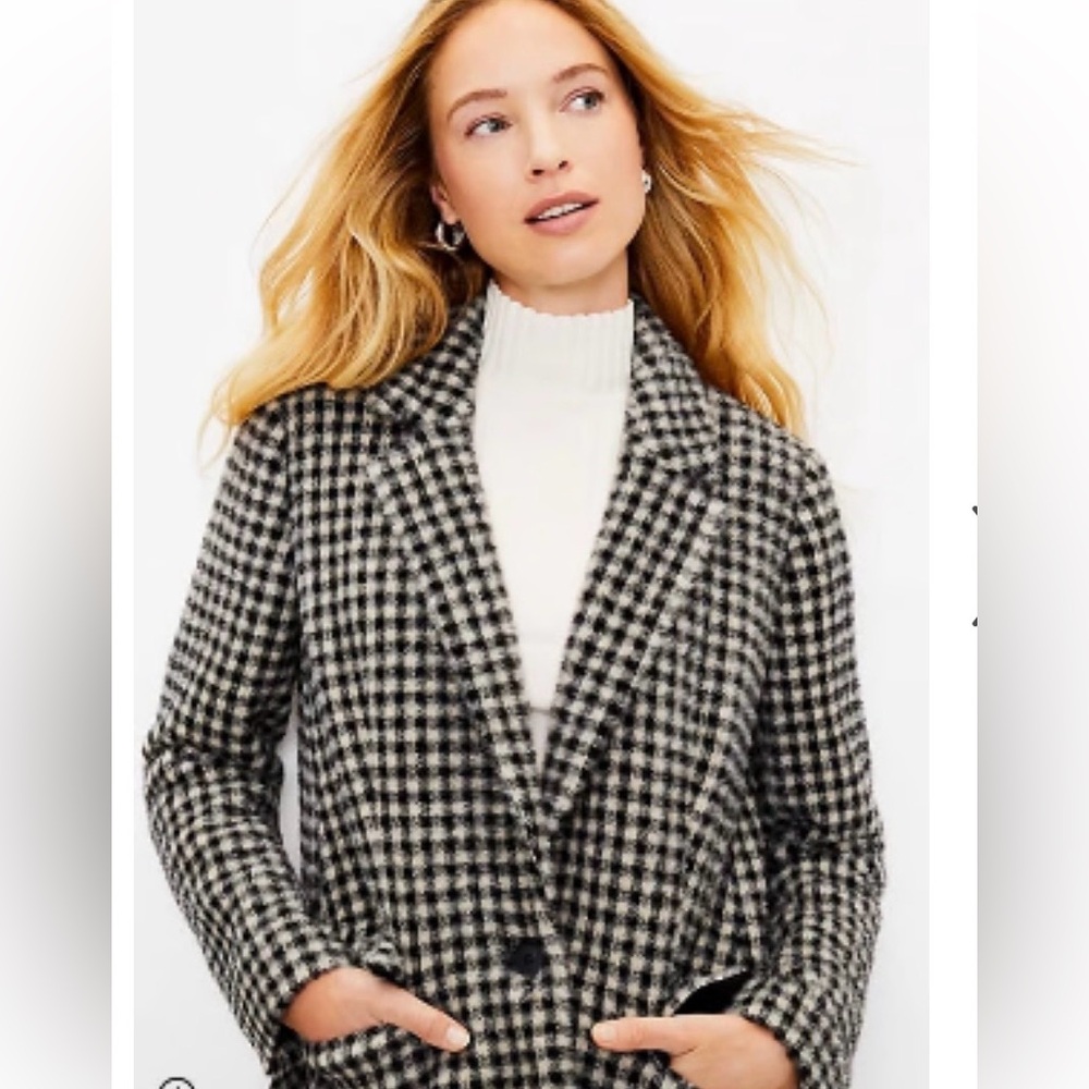 Loft Houndstooth Long Wool Blend Coat - Black & White